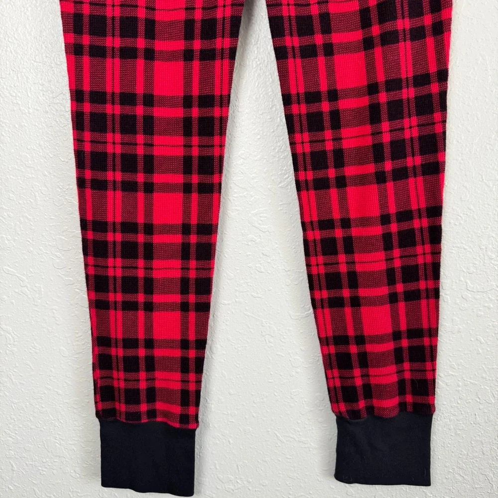 Victoria Secret Red Black Plaid Thermal Pajama Set Henley Jogger S